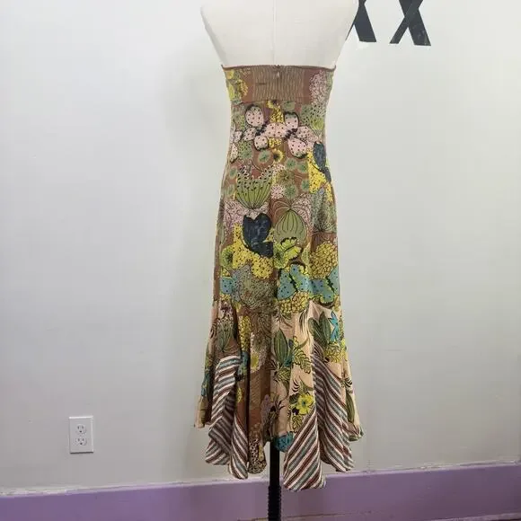 Vintage Y2K Nanette Lepore 100% Silk Floral Strapless Dress Ruffle Fairy 2 - Picture 4 of 9